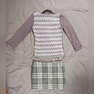 Chevron Top and Plaid Skirt Set